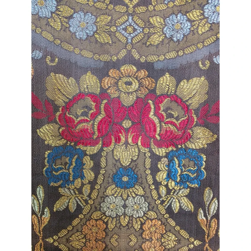 Vintage Woven Tapestry Floral Damask Table Runner Wall Hanging Gold Red Blue